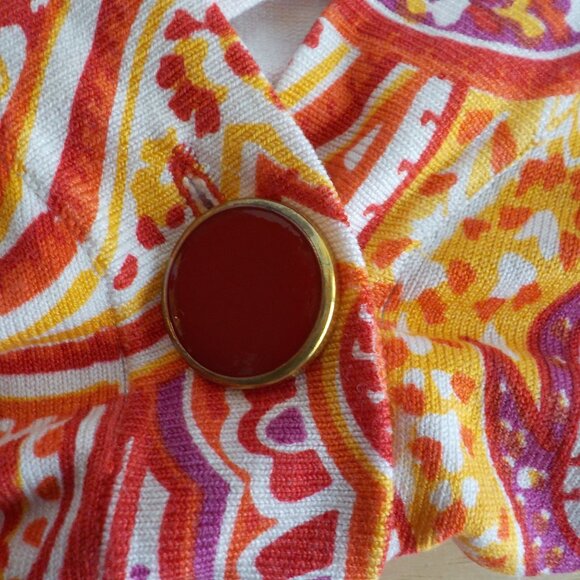 Cable & Gauge Cardigan - Large - Paisley - Orange Red Yellow - Vneck Silk (486) - Picture 4 of 5